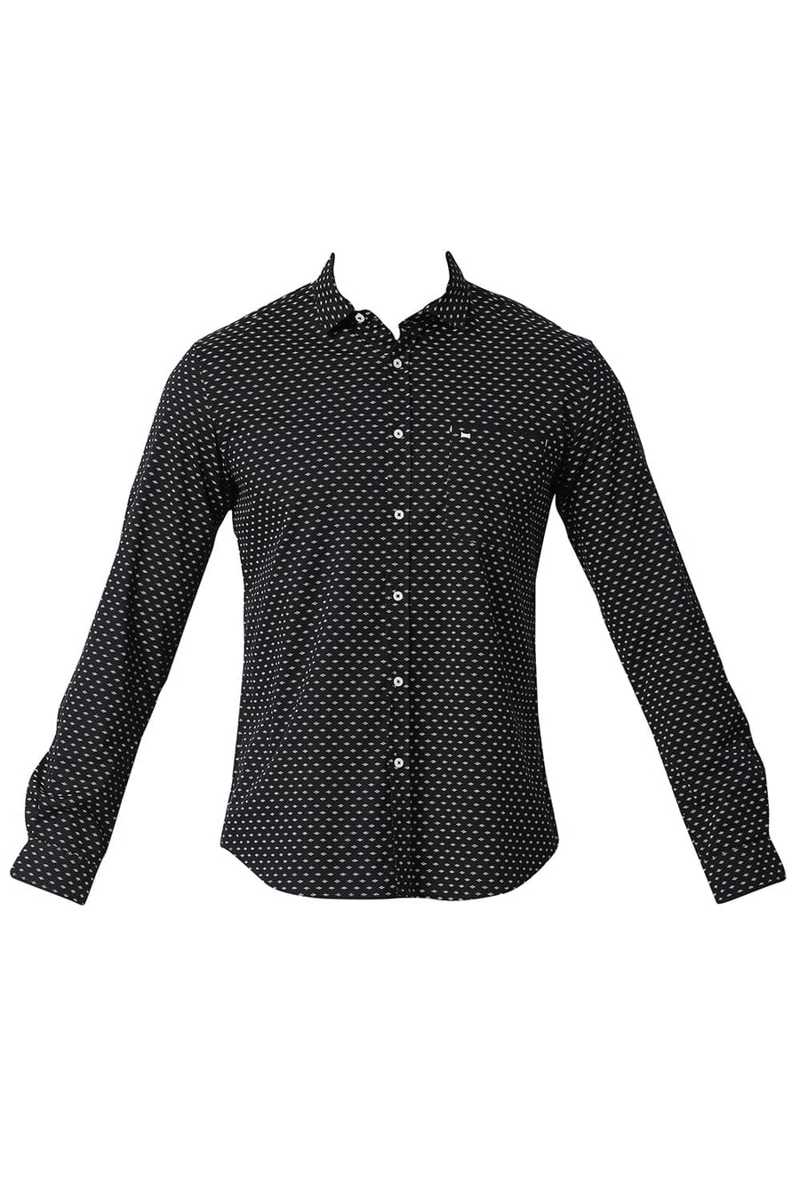 BASICS SLIM FIT VULCAN BLACK COTTON TWILL PRINTED SHIRT