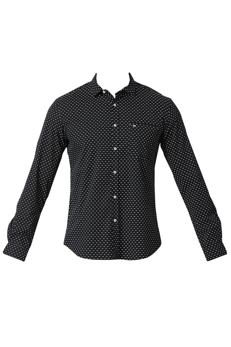 BASICS SLIM FIT COTTON TWILL PRINTED SHIRT