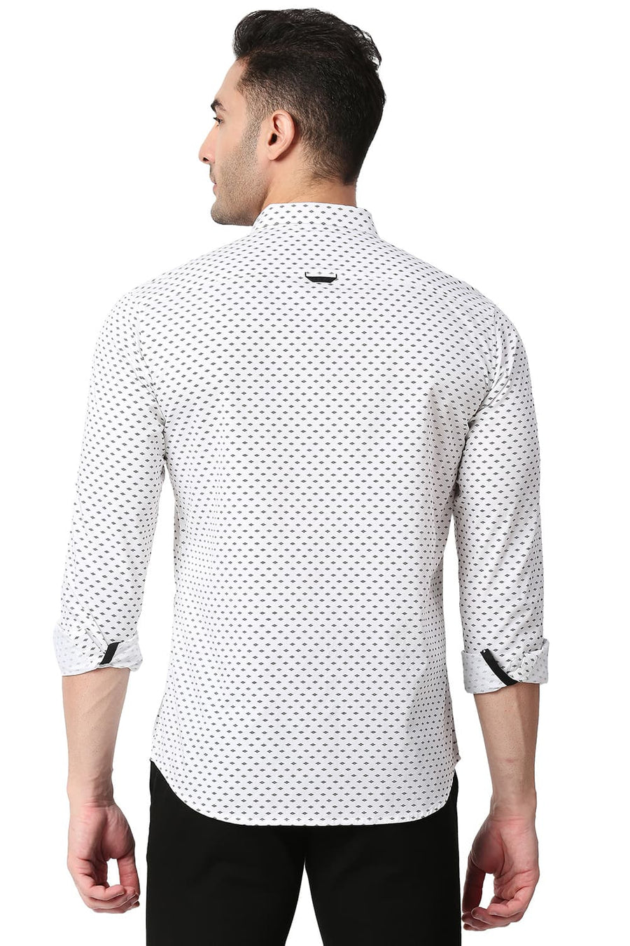 BASICS SLIM FIT SNOW WHITE COTTON TWILL PRINTED SHIRT