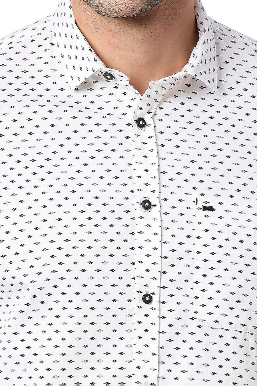 BASICS SLIM FIT SNOW WHITE COTTON TWILL PRINTED SHIRT