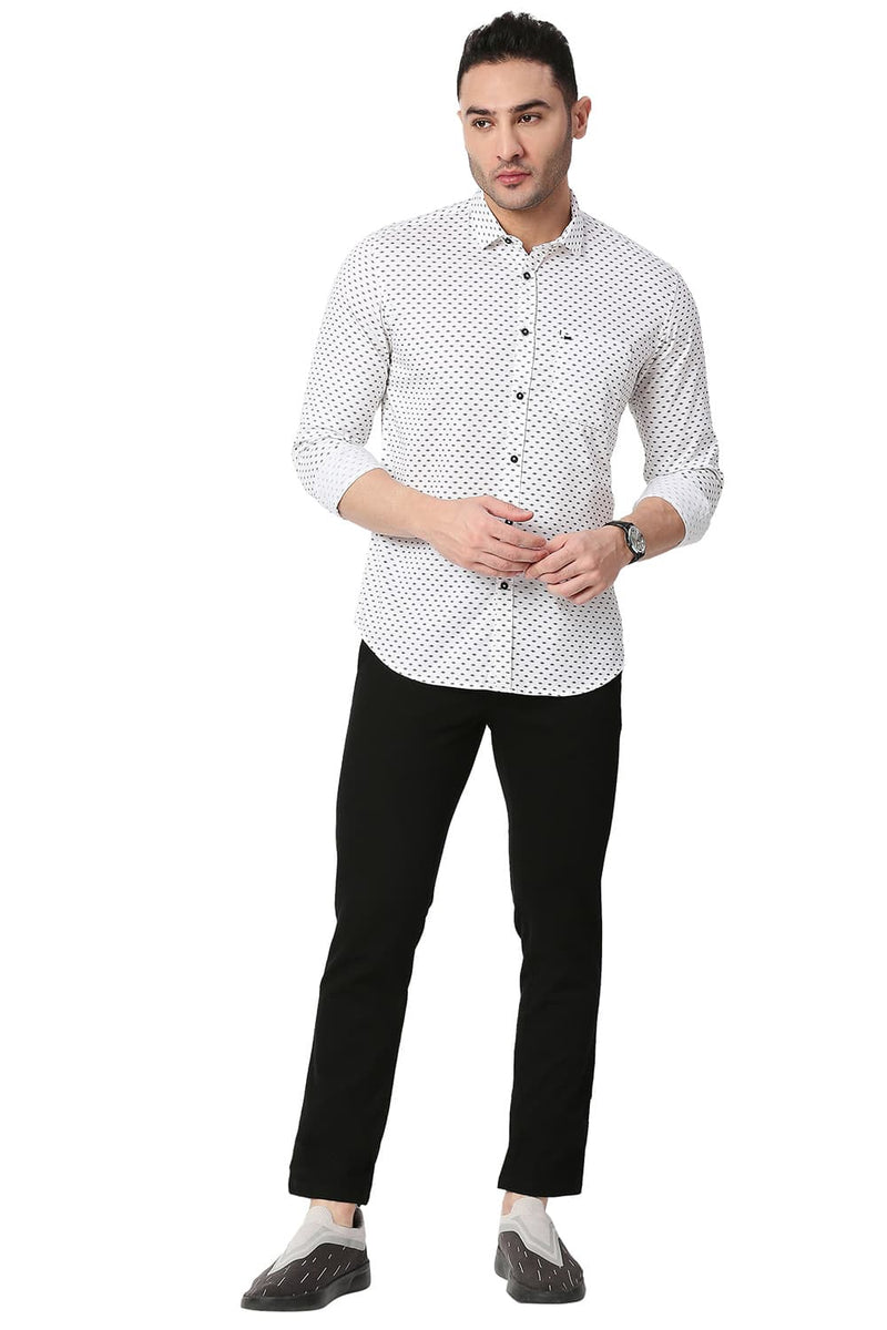 BASICS SLIM FIT COTTON TWILL PRINTED SHIRT