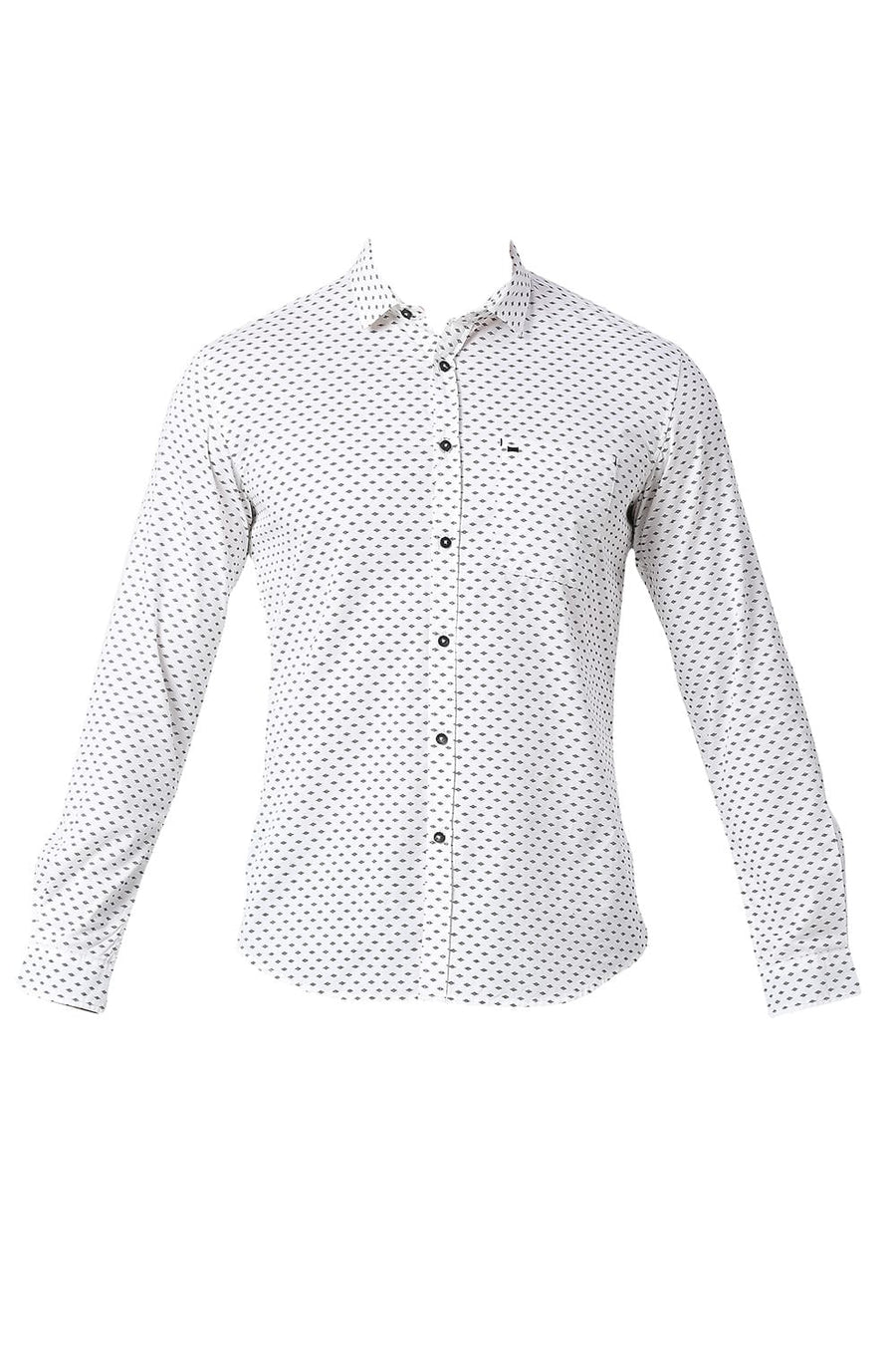 BASICS SLIM FIT SNOW WHITE COTTON TWILL PRINTED SHIRT