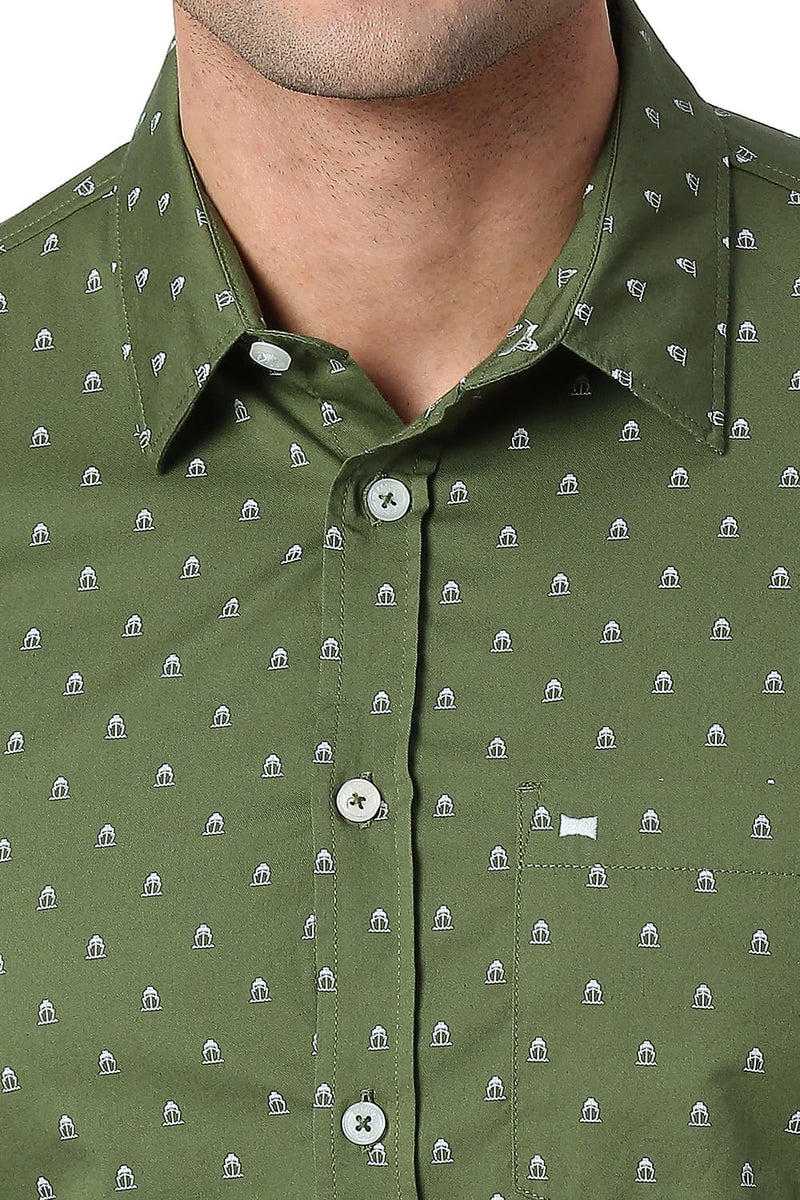 BASICS SLIM FIT COTTON TWILL PRINTED SHIRT