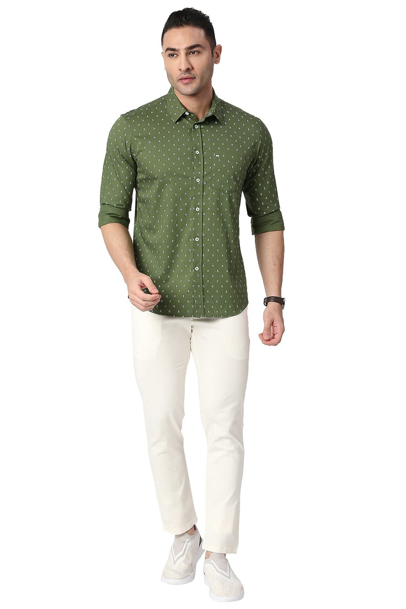 BASICS SLIM FIT COTTON TWILL PRINTED SHIRT