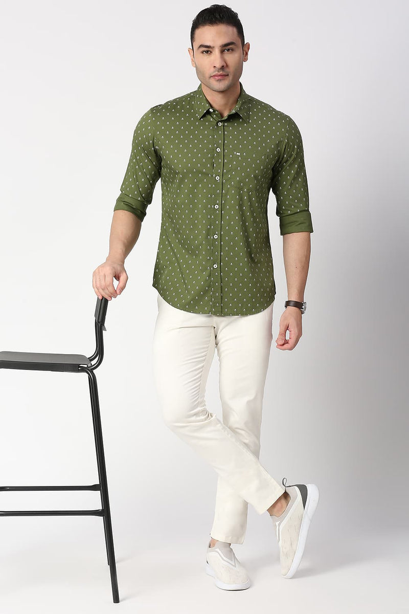 Slim Fit Cotton Twill Printed Shirt