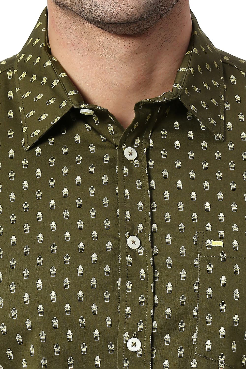 BASICS SLIM FIT COTTON TWILL PRINTED HALFSLEEVES SHIRT