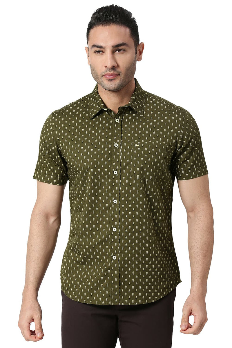 BASICS SLIM FIT COTTON TWILL PRINTED SHIRT