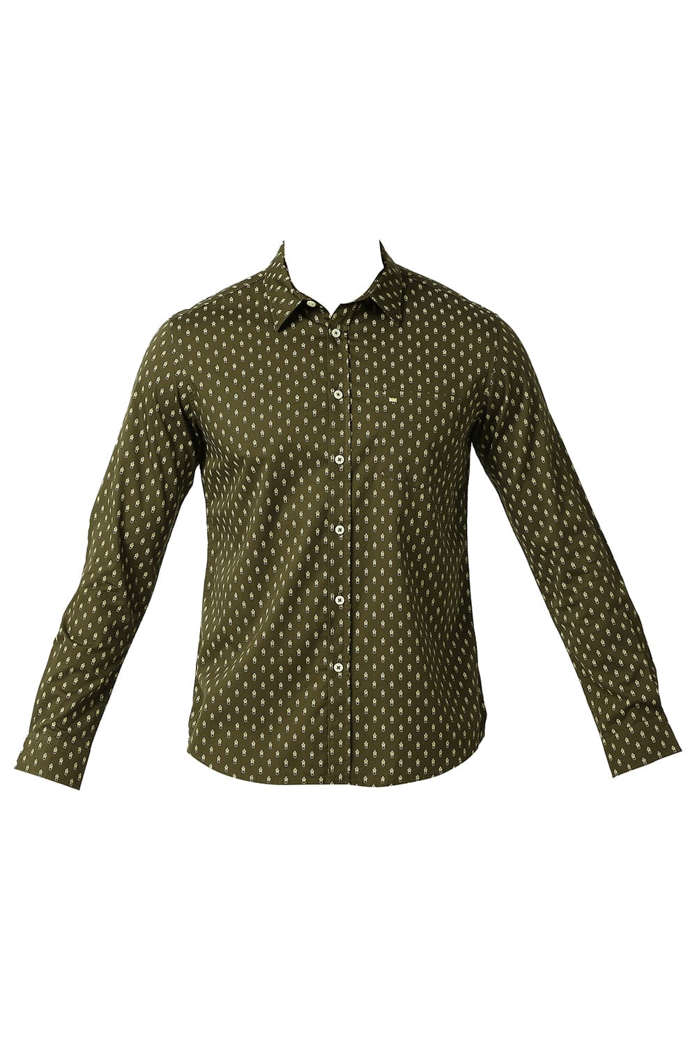 BASICS SLIM FIT COTTON TWILL PRINTED SHIRT