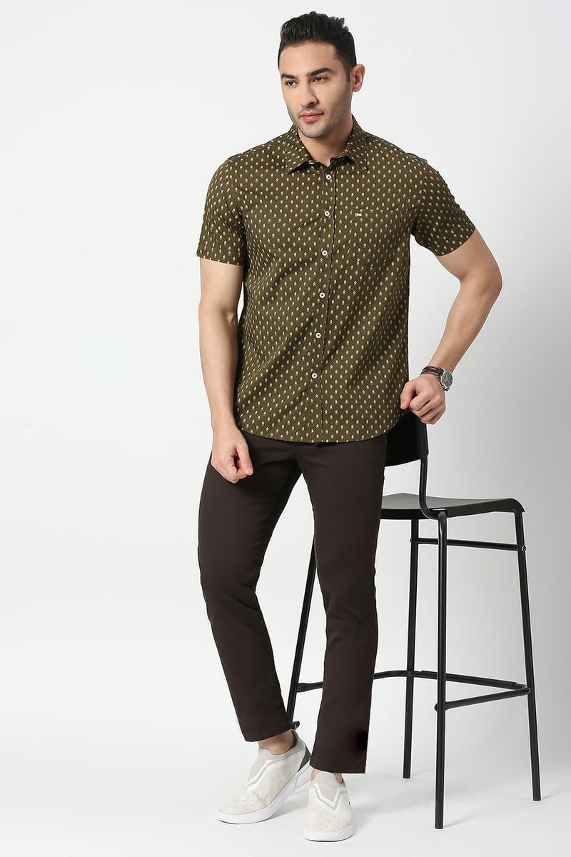 Slim Fit Cotton Twill Printed Halfsleeves Shirt