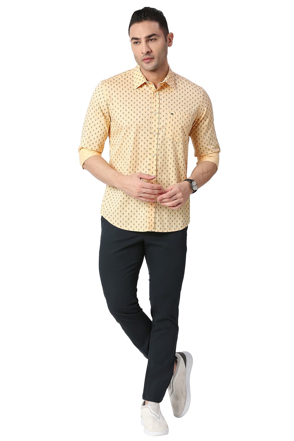 BASICS SLIM FIT COTTON TWILL PRINTED SHIRT