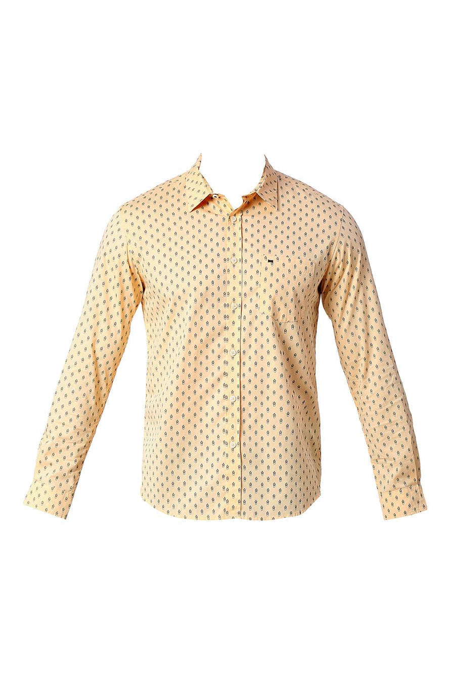 BASICS SLIM FIT IMPALA YELLOW COTTON TWILL PRINTED SHIRT