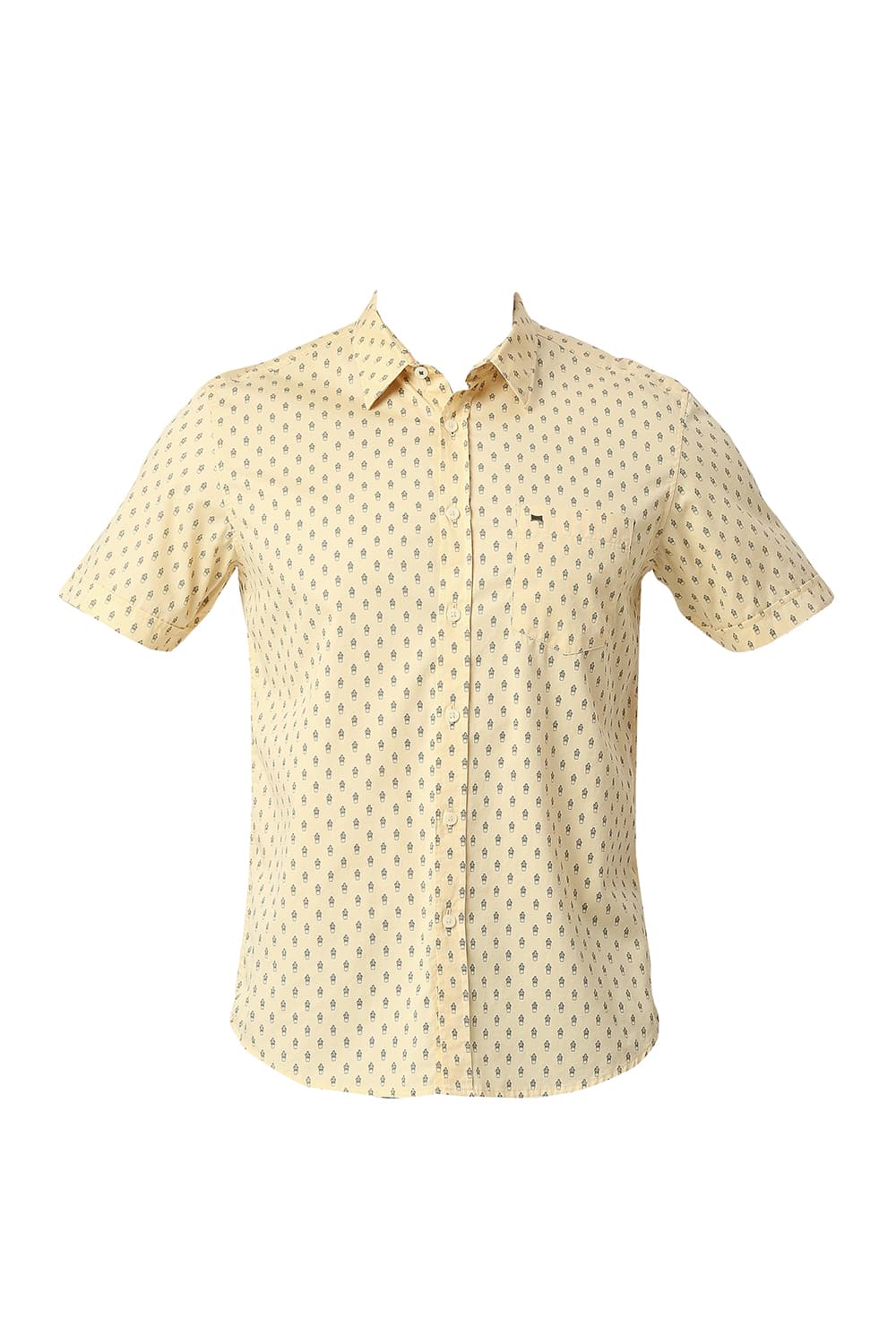 BASICS SLIM FIT COTTON TWILL PRINTED HALFSLEEVES SHIRT