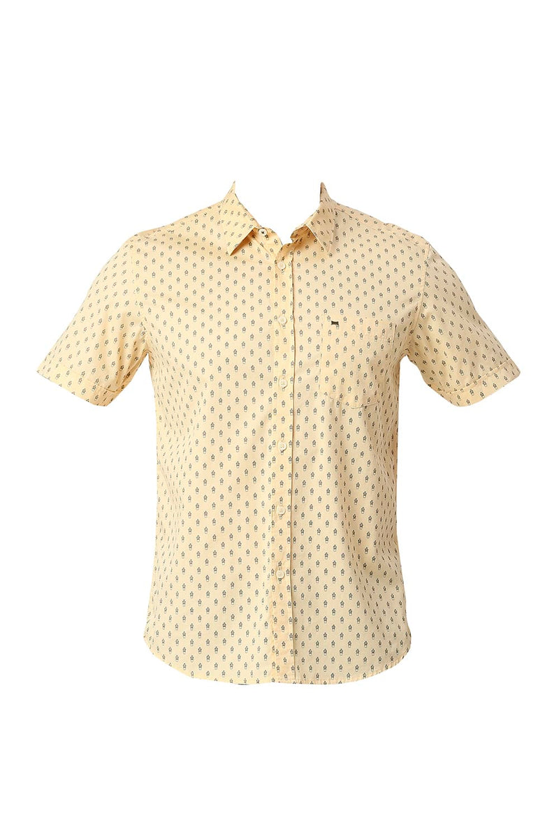 BASICS SLIM FIT COTTON TWILL PRINTED HALFSLEEVES SHIRT