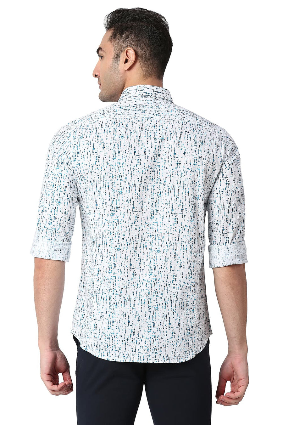 BASICS SLIM FIT CLOUD WHITE COTTON TWILL PRINTED SHIRT