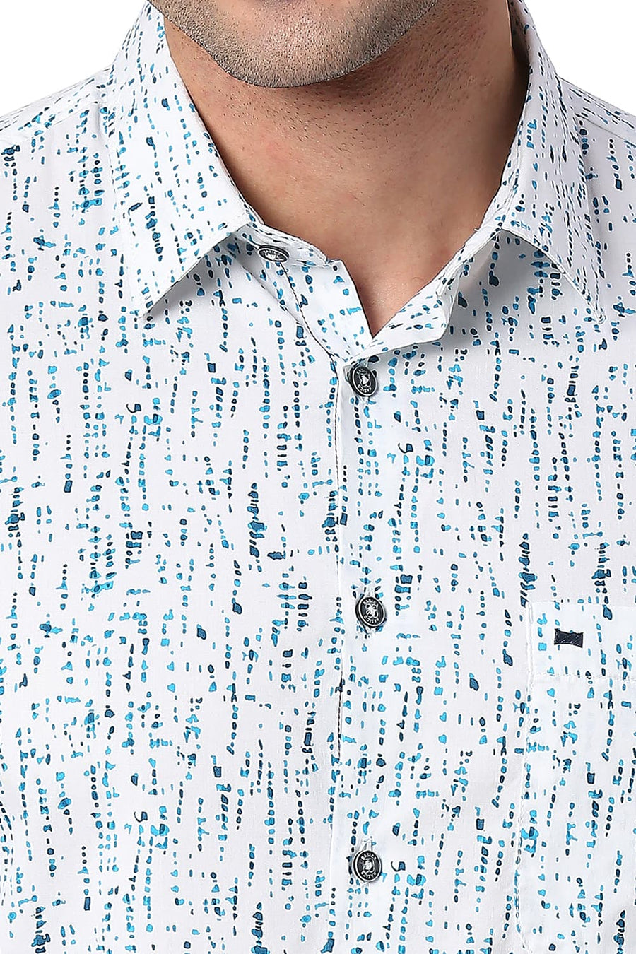 BASICS SLIM FIT CLOUD WHITE COTTON TWILL PRINTED SHIRT