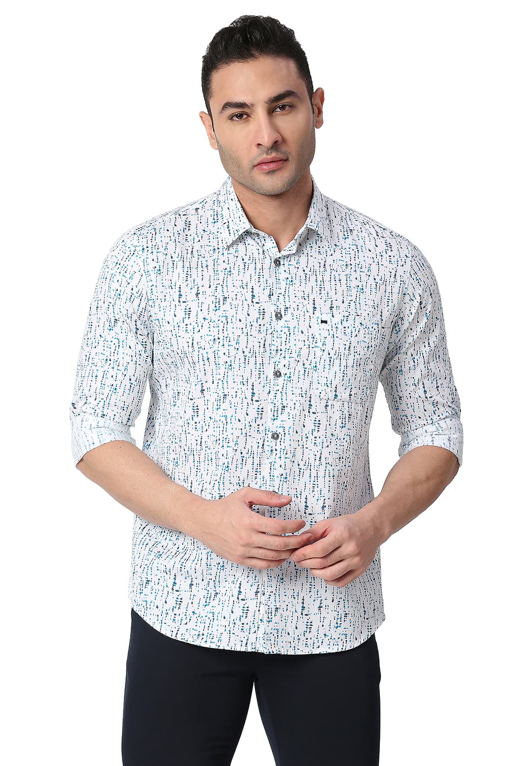 BASICS SLIM FIT COTTON TWILL PRINTED SHIRT