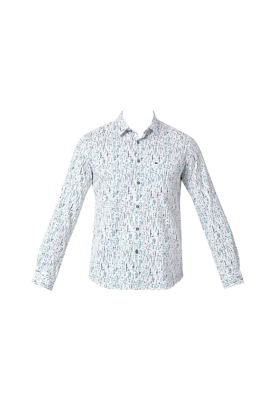 BASICS SLIM FIT CLOUD WHITE COTTON TWILL PRINTED SHIRT