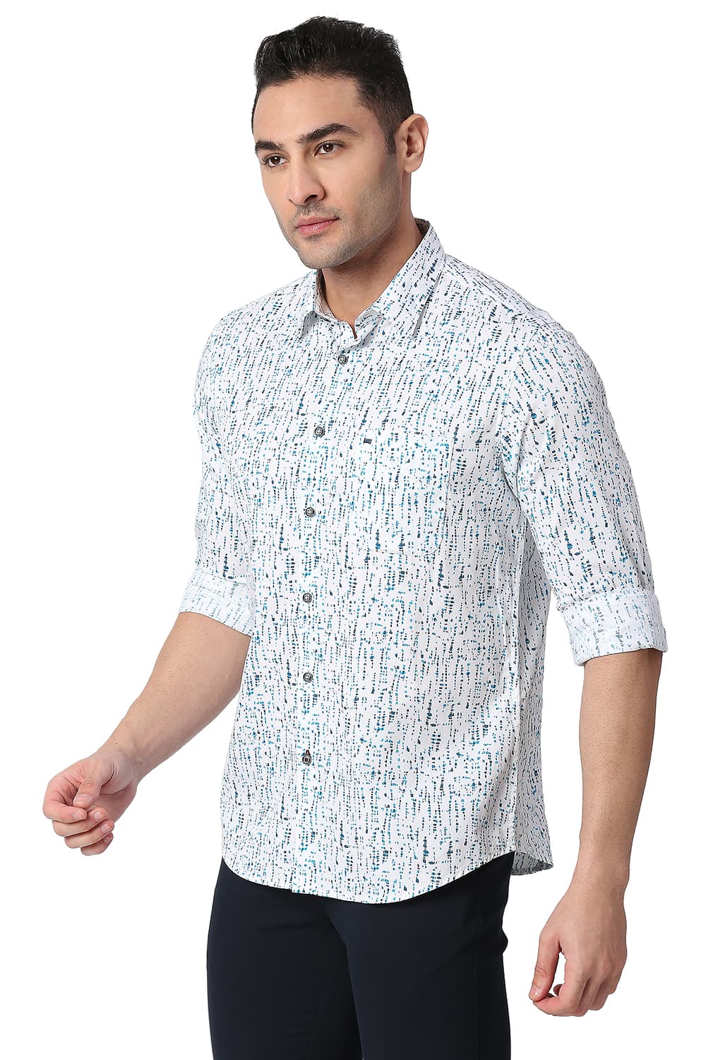 BASICS SLIM FIT COTTON TWILL PRINTED SHIRT