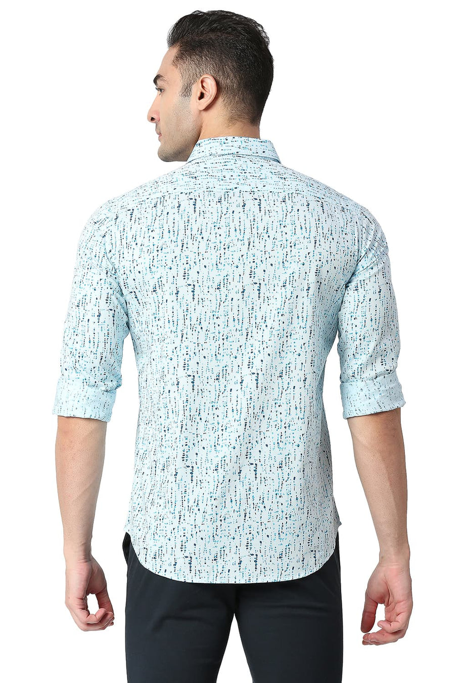 BASICS SLIM FIT STARLIGHT BLUE COTTON TWILL PRINTED SHIRT