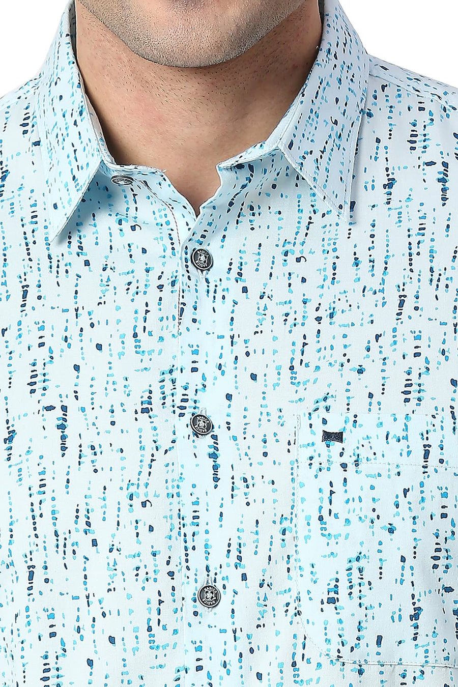 BASICS SLIM FIT STARLIGHT BLUE COTTON TWILL PRINTED SHIRT
