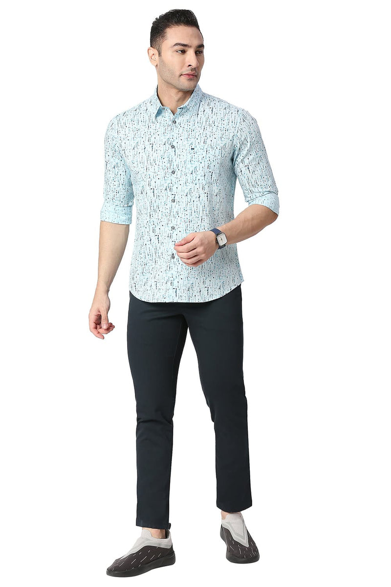 BASICS SLIM FIT COTTON TWILL PRINTED SHIRT