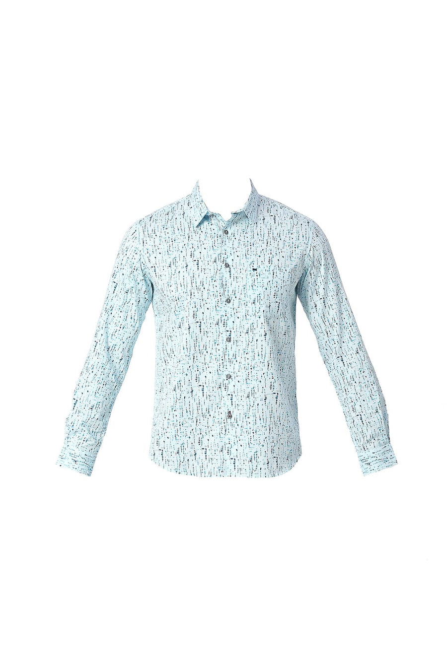 BASICS SLIM FIT STARLIGHT BLUE COTTON TWILL PRINTED SHIRT