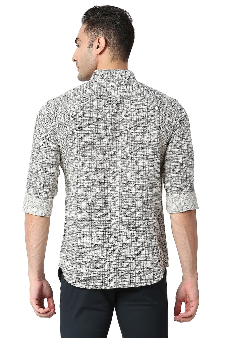 BASICS SLIM FIT ROSIN GREEN COTTON LINEN PRINTED SHIRT