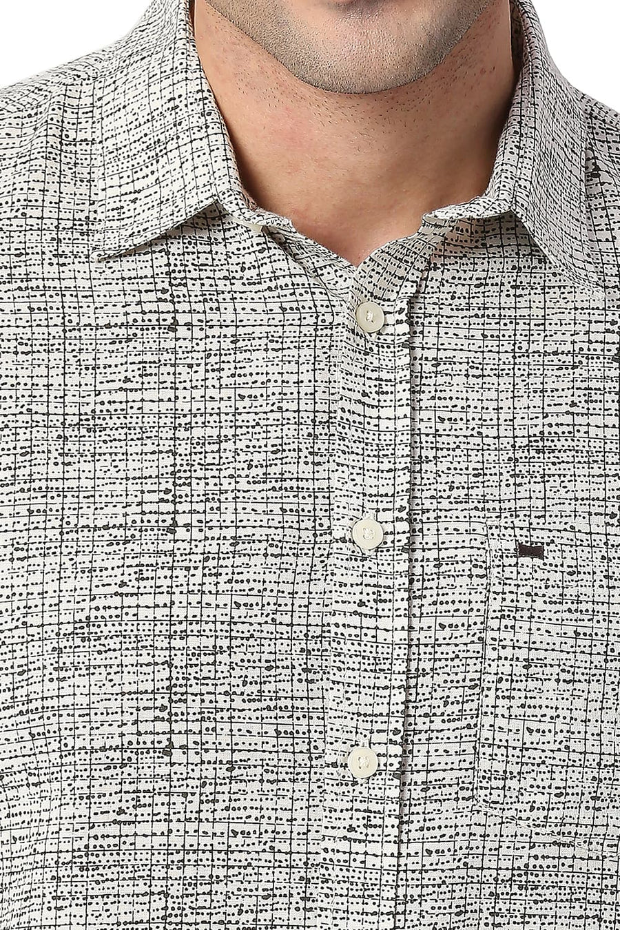 BASICS SLIM FIT ROSIN GREEN COTTON LINEN PRINTED SHIRT