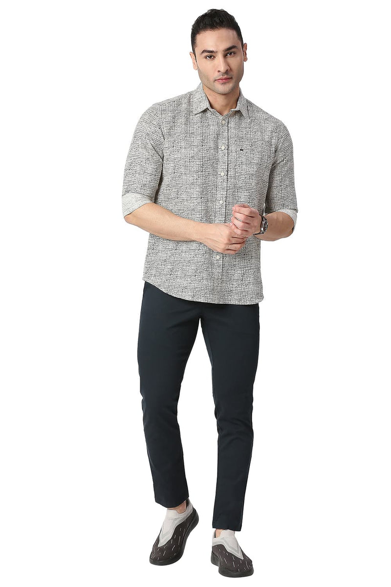 BASICS SLIM FIT COTTON LINEN PRINTED SHIRT