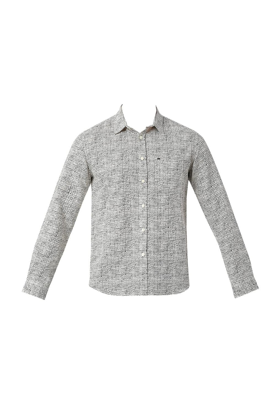 BASICS SLIM FIT ROSIN GREEN COTTON LINEN PRINTED SHIRT