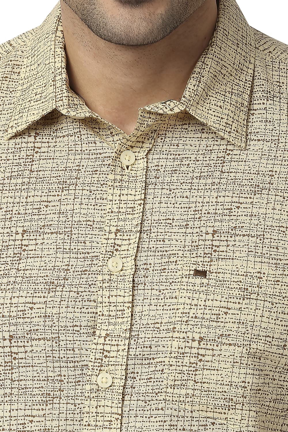 BASICS SLIM FIT COTTON LINEN PRINTED SHIRT