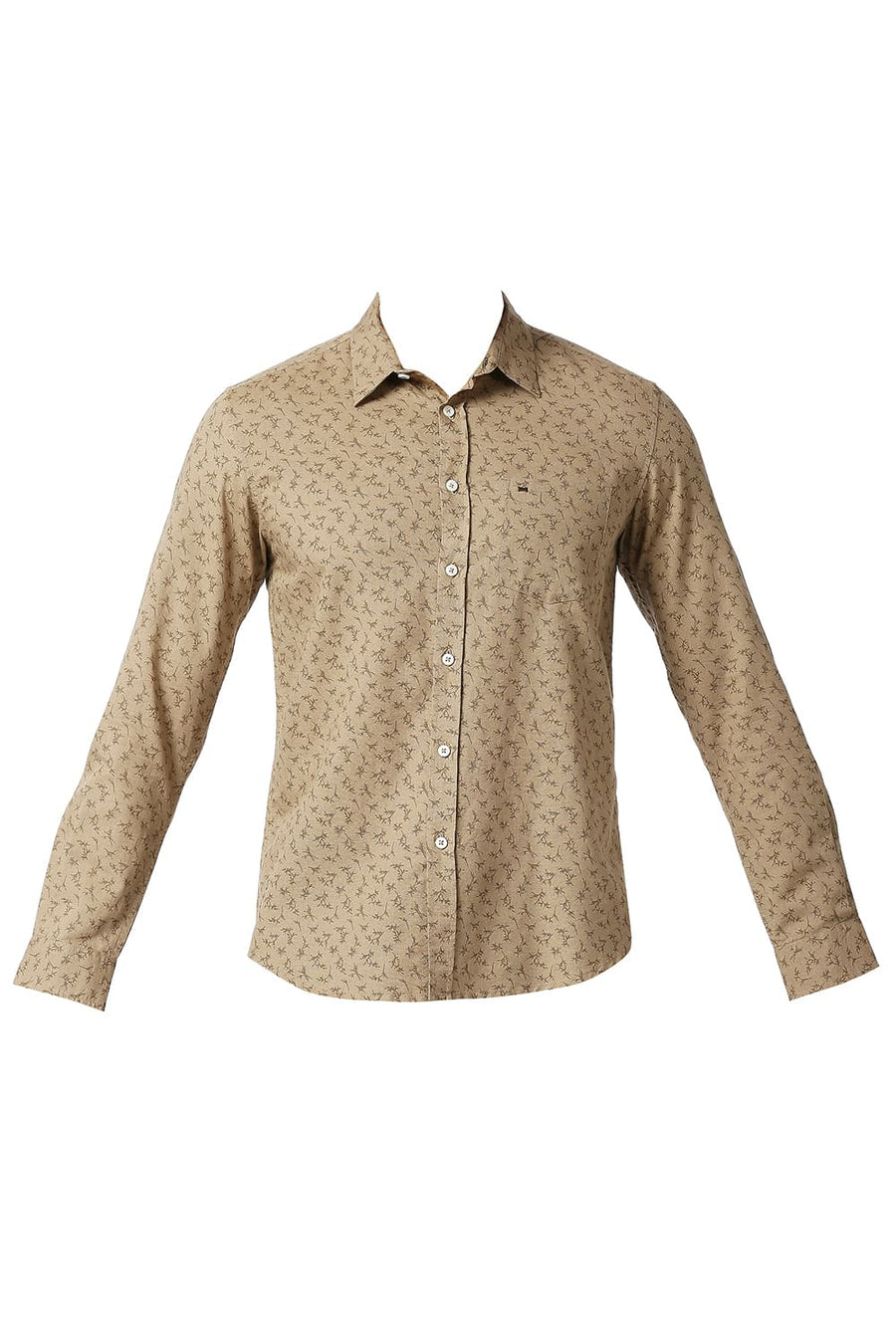 BASICS SLIM FIT AMPHORA KHAKI COTTON LINEN PRINTED SHIRT