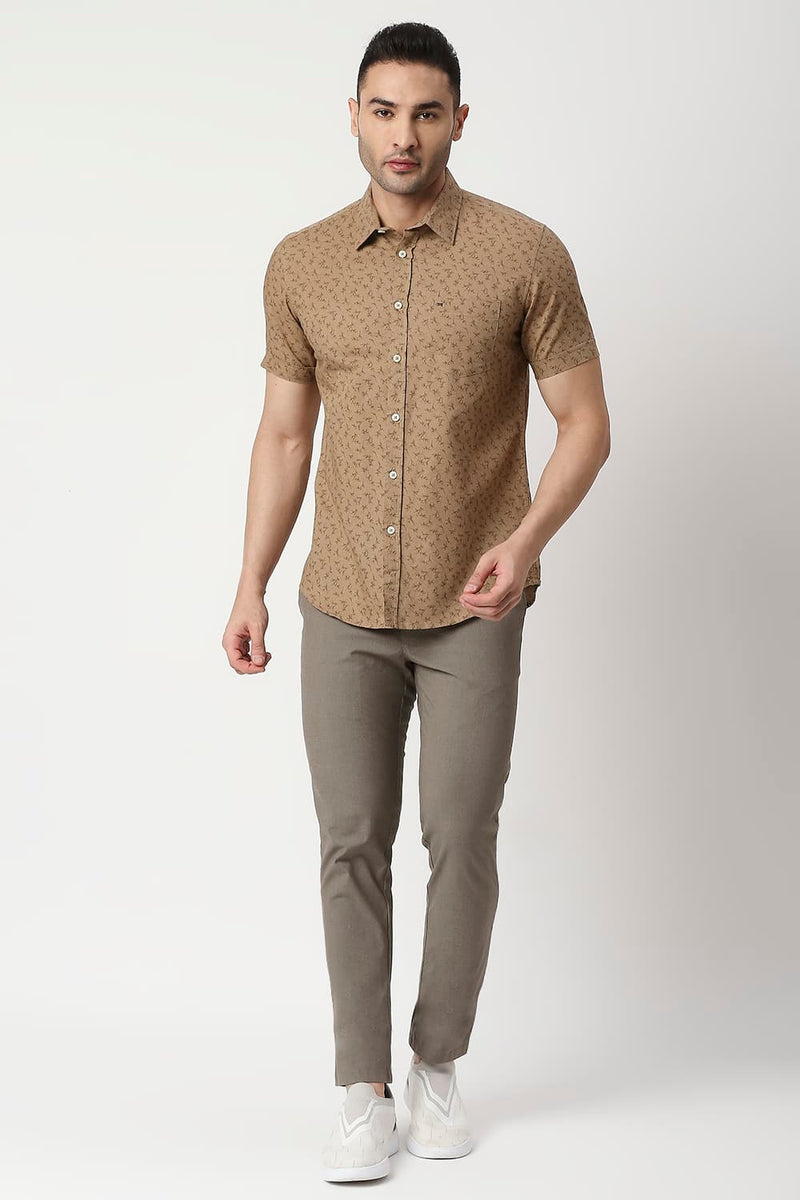 Slim Fit Cotton Linen Printed Halfsleeves Shirt