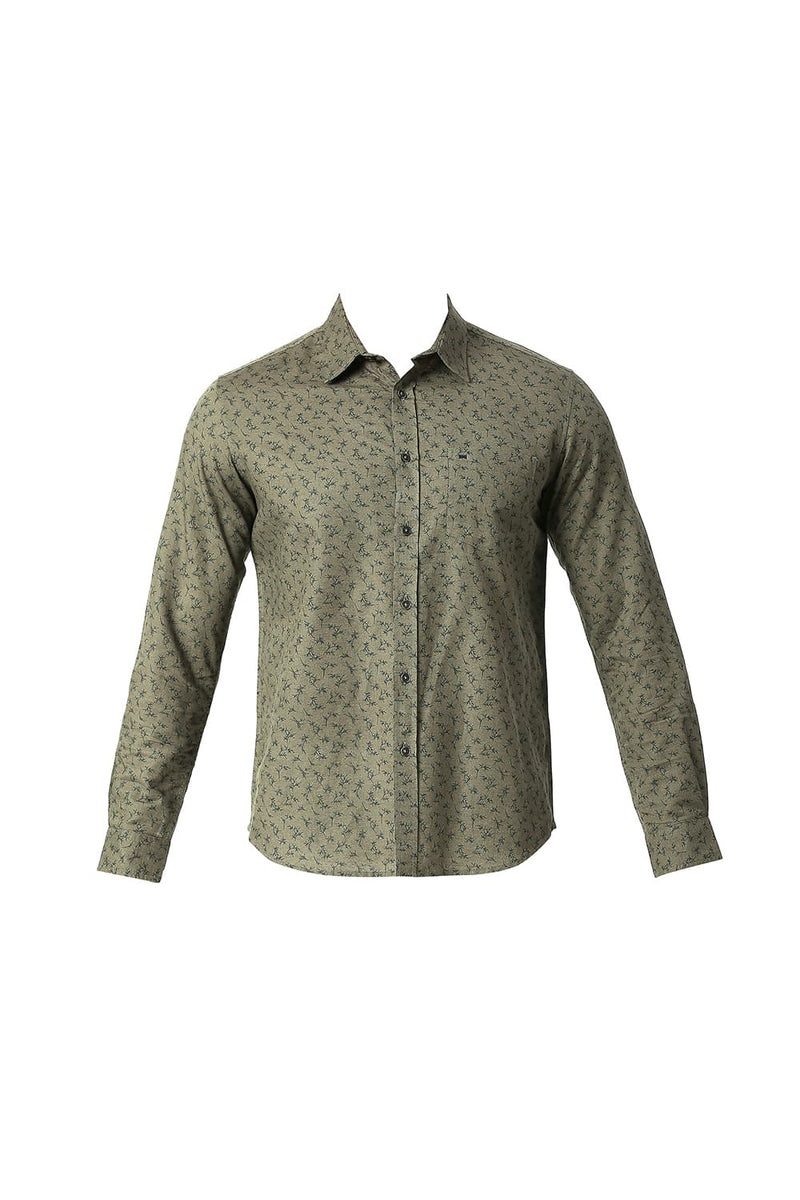 BASICS SLIM FIT COTTON LINEN PRINTED SHIRT