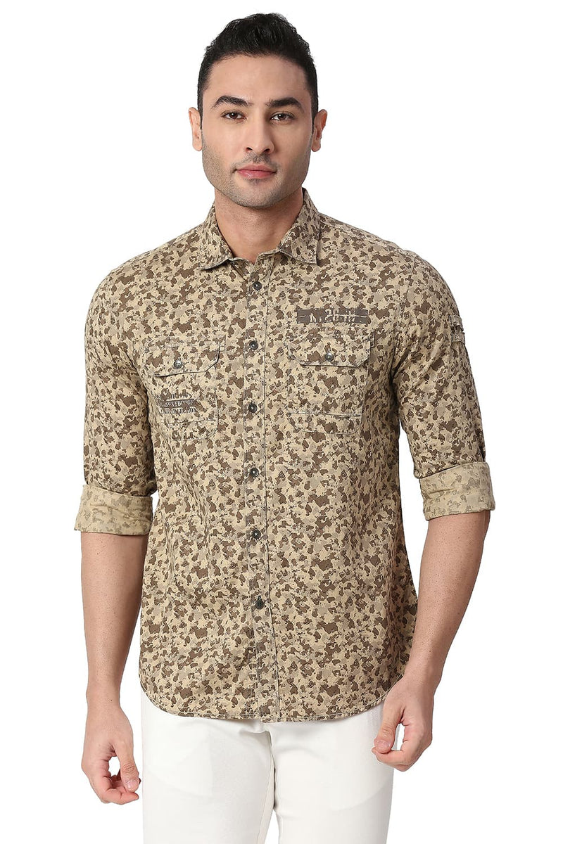 BASICS SLIM FIT COTTON PRINTED SHIRT