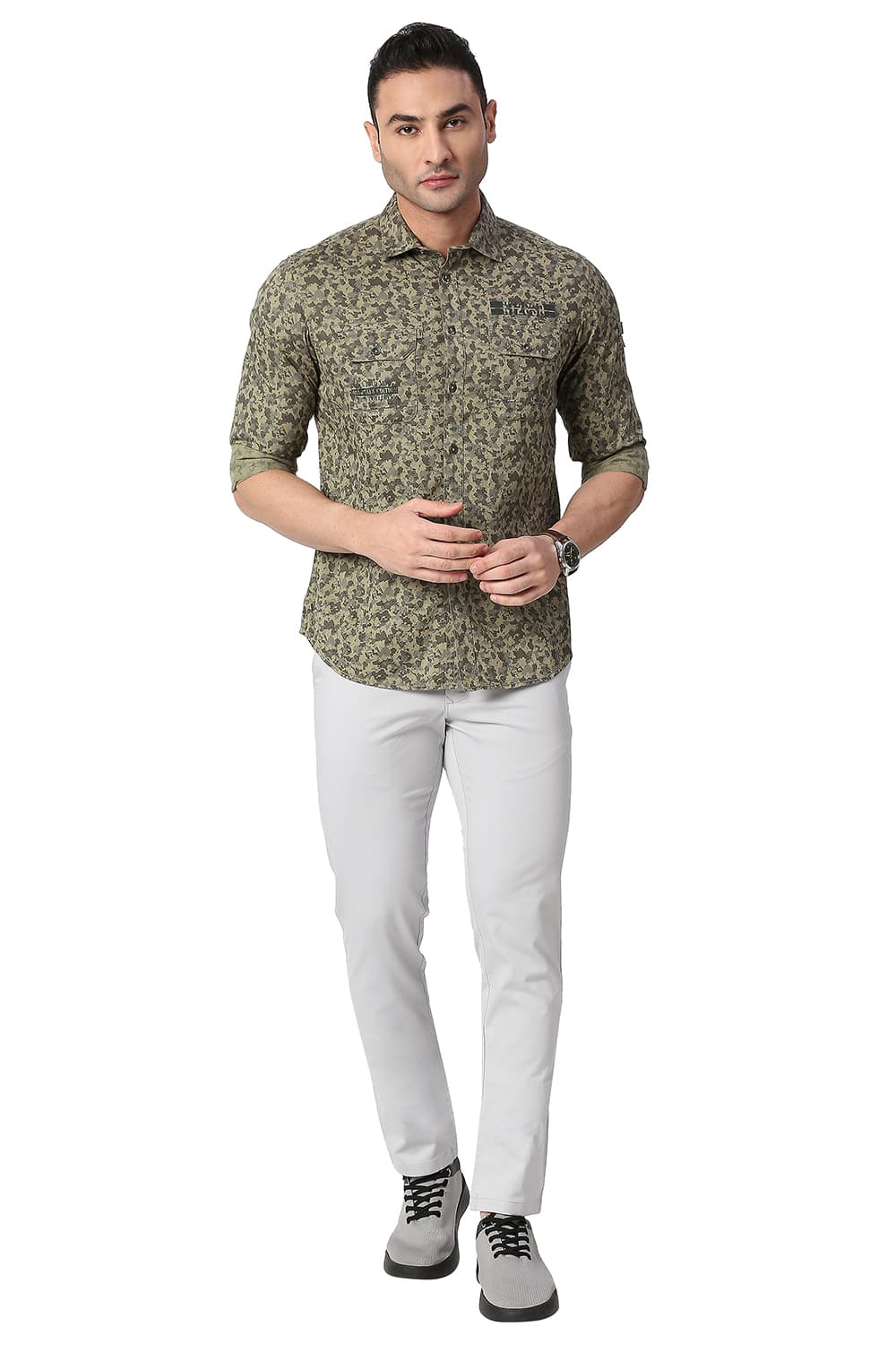 BASICS SLIM FIT COTTON PRINTED SHIRT