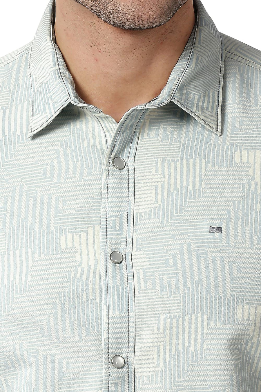BASICS SLIM FIT INSIGNIA BLUE COTTON POLYESTER INDIGO PRINTED SHIRT