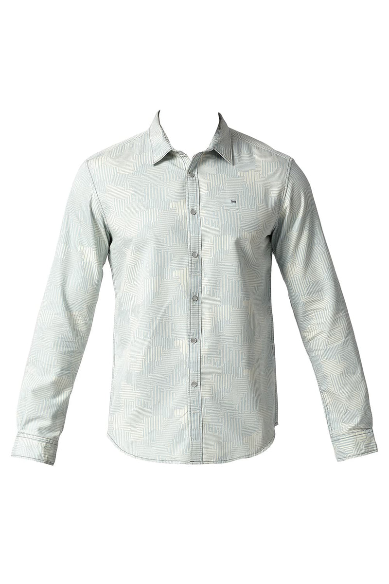 BASICS SLIM FIT COTTON POLYESTER INDIGO PRINTED SHIRT