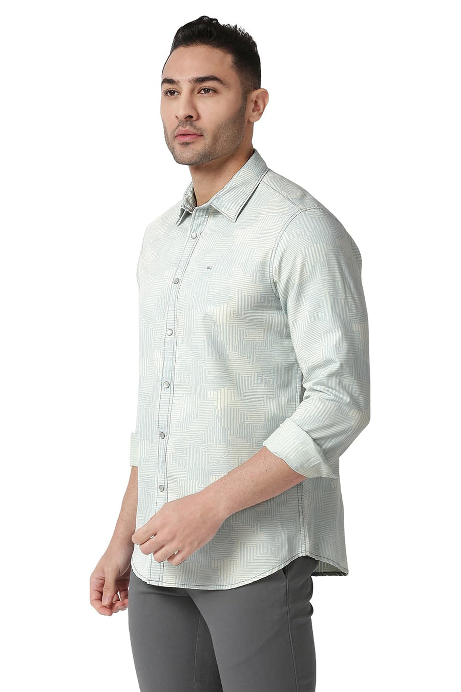 BASICS SLIM FIT INSIGNIA BLUE COTTON POLYESTER INDIGO PRINTED SHIRT