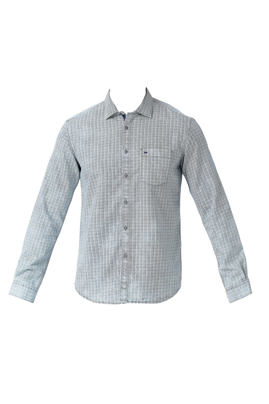 BASICS SLIM FIT INSIGNIA BLUE COTTON POLYESTER INDIGO PRINTED SHIRT