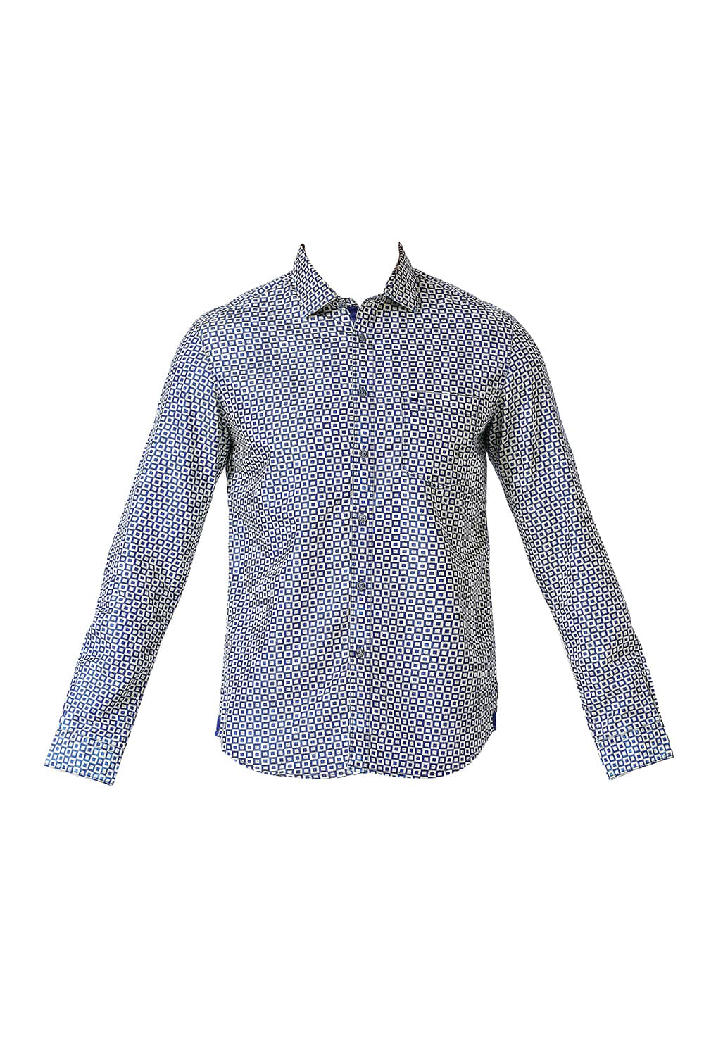 BASICS SLIM FIT COTTON POLYESTER INDIGO PRINTED SHIRT