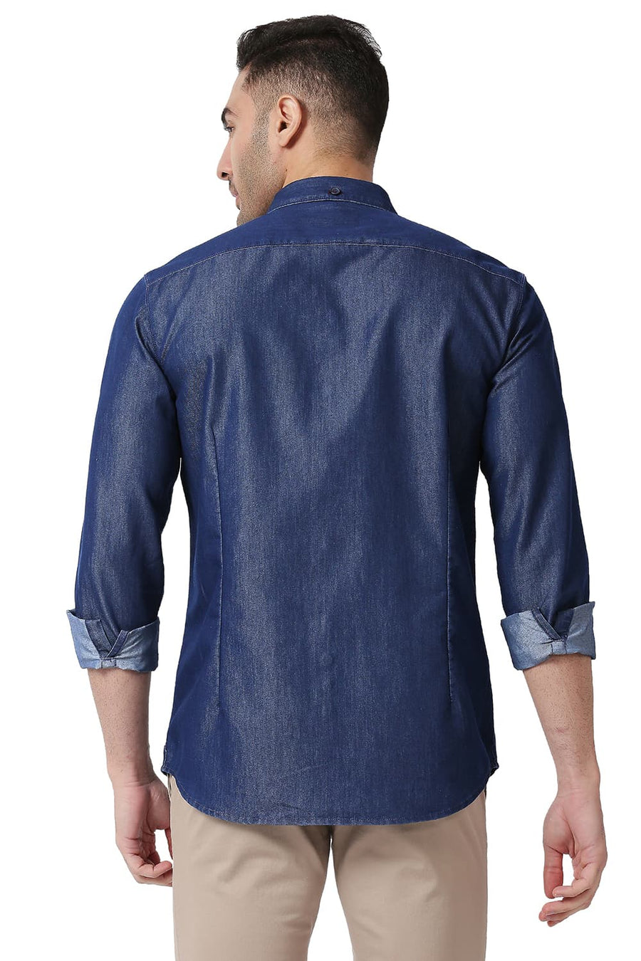 BASICS SLIM FIT DENIM BLUE COTTON POLYESTER INDIGO SHIRT