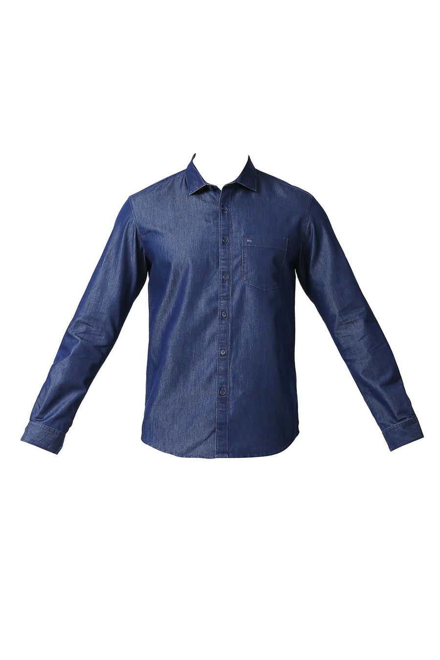 BASICS SLIM FIT DENIM BLUE COTTON POLYESTER INDIGO SHIRT