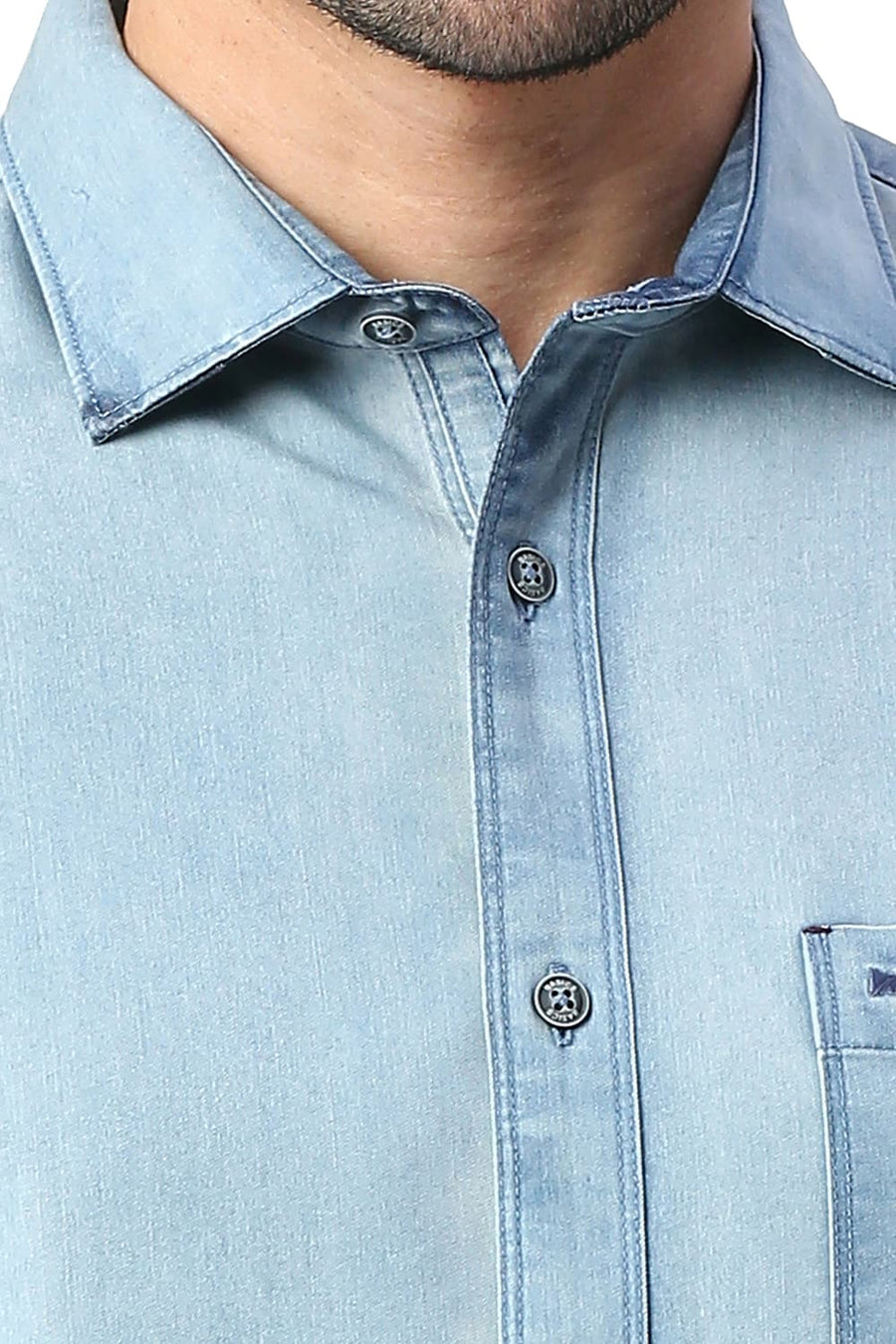 BASICS SLIM FIT WINTER BLUE COTTON POLYESTER INDIGO SHIRT