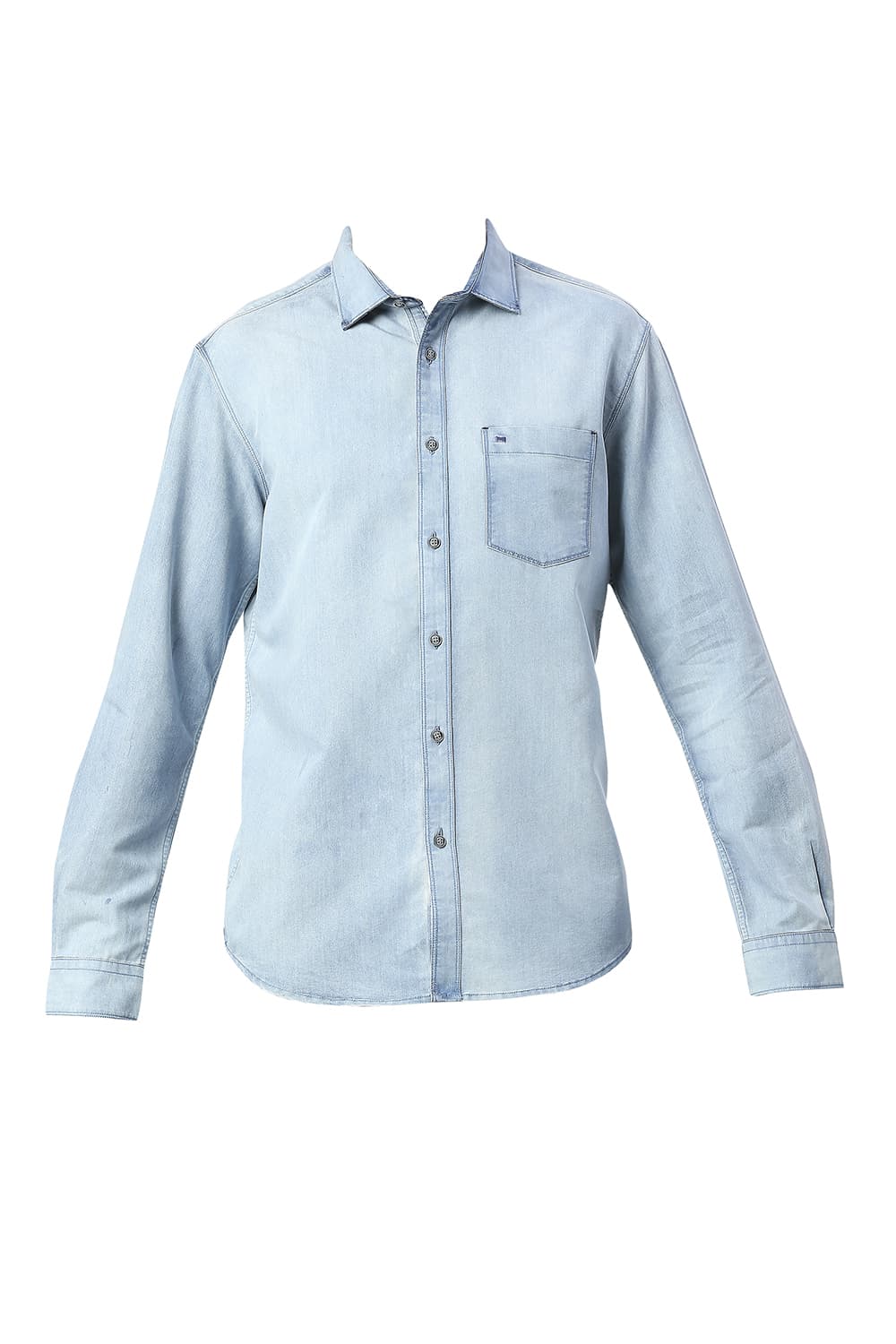 BASICS SLIM FIT COTTON POLYESTER INDIGO SHIRT