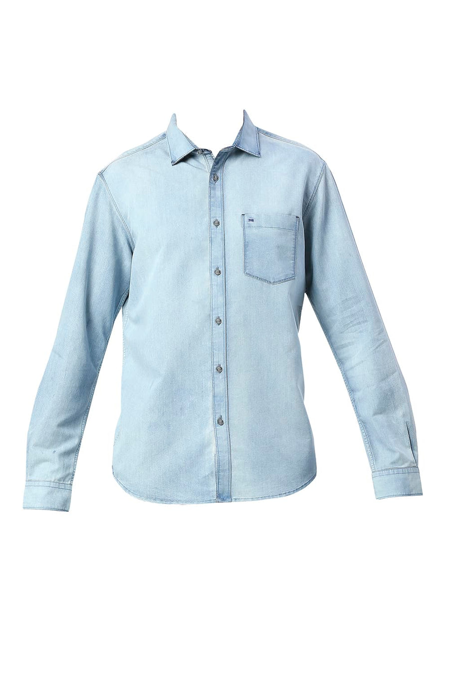 BASICS SLIM FIT WINTER BLUE COTTON POLYESTER INDIGO SHIRT