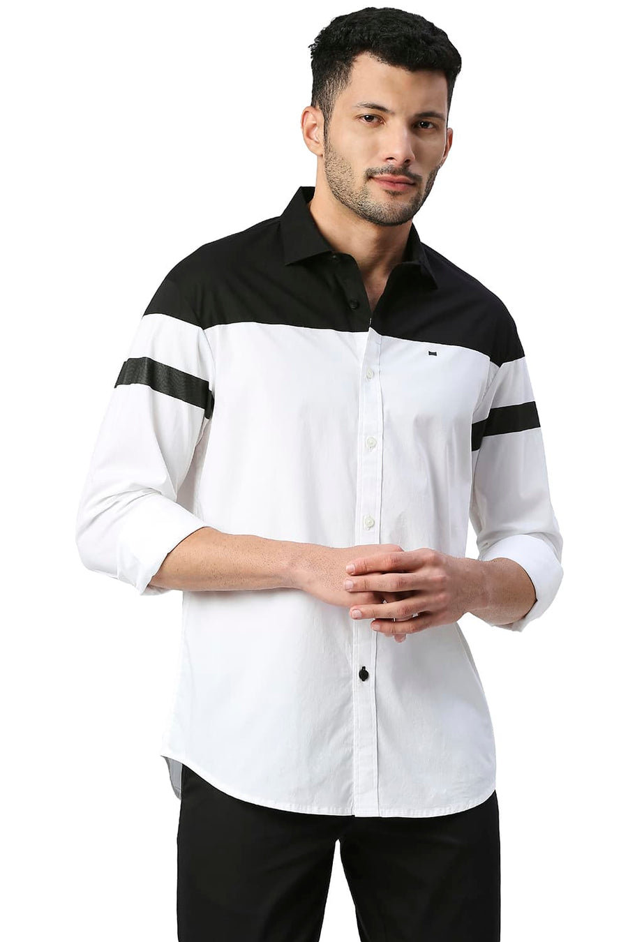 BASICS SLIM FIT BLANC DE WHITE COTTON POPLIN STRETCH SHIRT