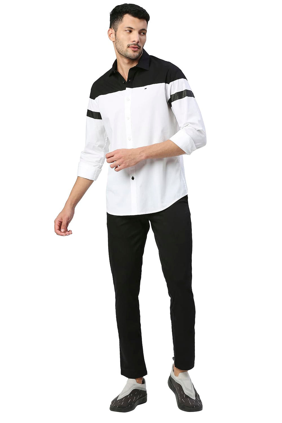 BASICS SLIM FIT BLANC DE WHITE COTTON POPLIN STRETCH SHIRT