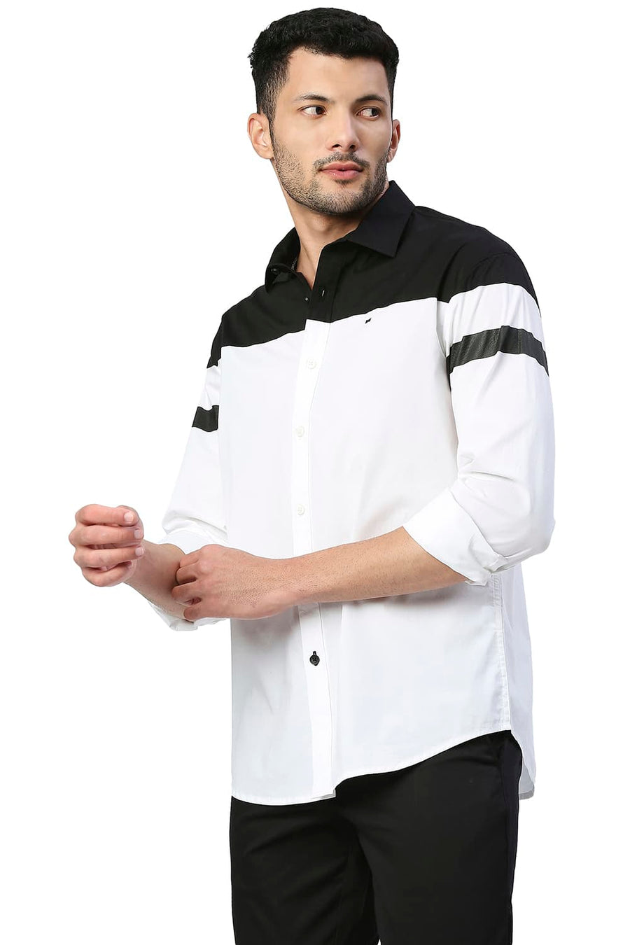 BASICS SLIM FIT BLANC DE WHITE COTTON POPLIN STRETCH SHIRT