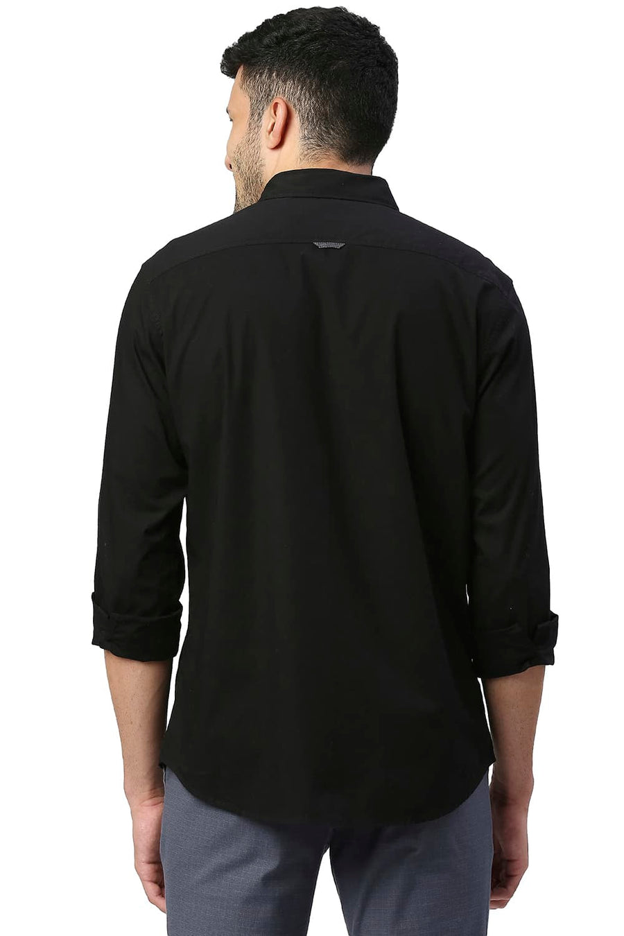 BASICS SLIM FIT JET BLACK COTTON POPLIN STRETCH SHIRT